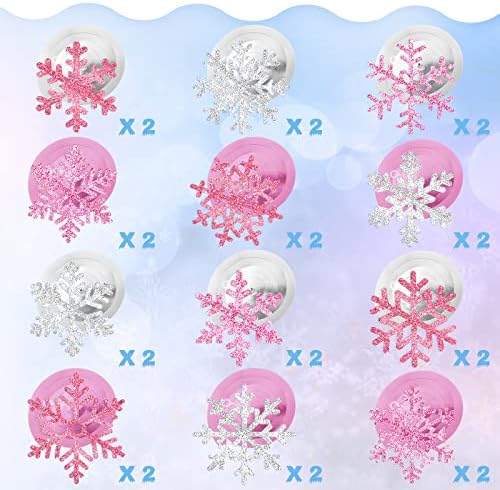 Sumind 30 Pcs Winter Wonderland Decor Snowflake Swirls, Pink, Silver - Image 3