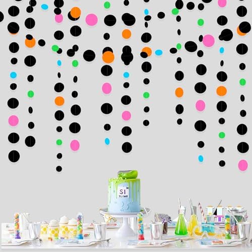 Black and Colorful Circle Dots Hanging Paper Streamer Black Multi-Color Polka Dot Banner for Birthday Bachelorette Wedding Shower Fiesta Disco Halloween Party Decorations Supplies - Image 4