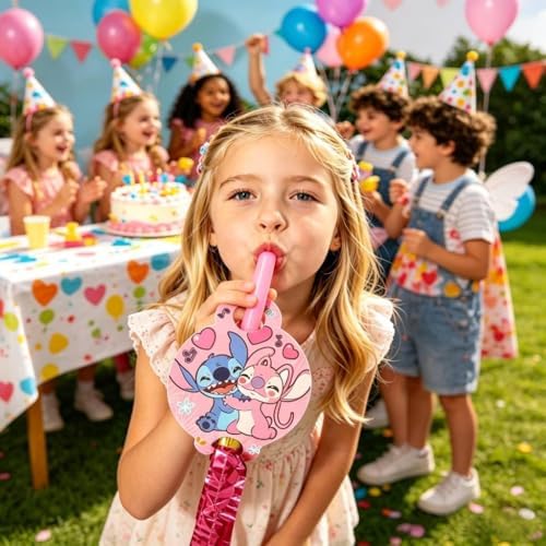 Pink Stitch kids Birthday Party supplies decoration set for 16 Guests–83PCS Set with 16 Plates9'' Napkins popcorn boxes birthday Banner juice labels blowouts Cake Topper & Tableware - Image 7
