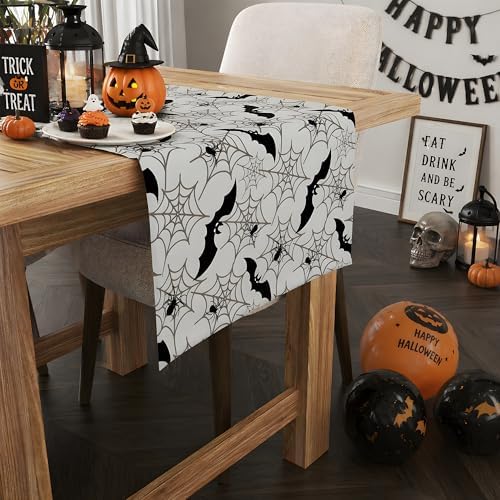 Halloween Party Decorations - Bats Spider Web Table Runner - Image 2