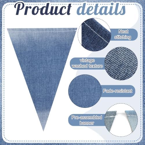 Thiccywoov 2 Pcs Denim Party Decorations Blue Jean Baby Shower Decorations Blue Jean Garland Banner Western Bows Triangle Tassel Hanging Flags, Denim and Diamonds Party Supplies - Image 5
