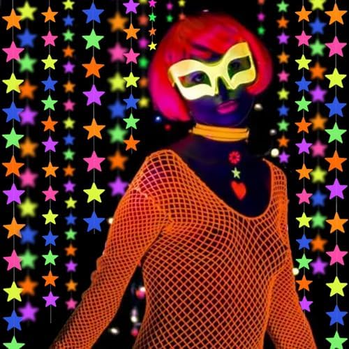 120feet UV Star Paper Neon Garland Neon Streamers Black Light Neon Decorations for Dark Glow Party UV Reactive Neon Party Favors Glow in The Dark Party Supplies for Party Wedding Birthday Banners - Image 5