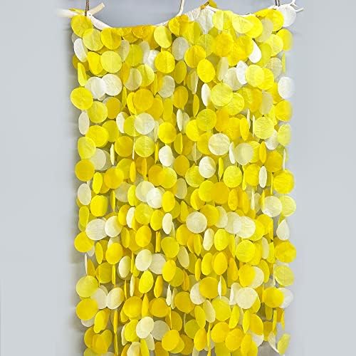 205 Ft Yellow White Party Decorations Gradient Yellow Big Circle Dots Backdrop Streamer Ombre Yellow Tissue Paper Polka Dot Hanging Garland for Birthday Bee Sunflower Lemon Party Supplies - Image 5