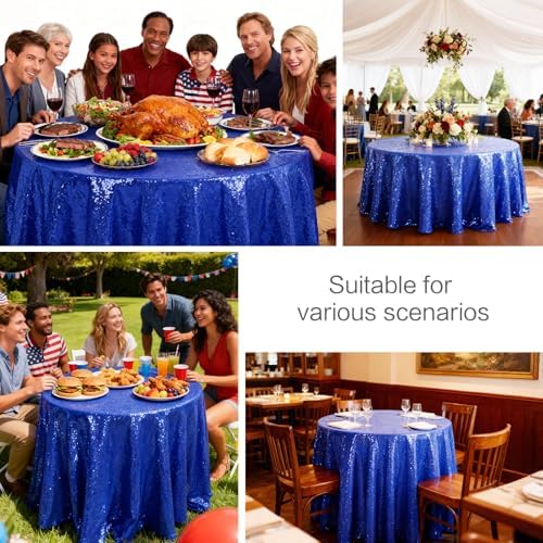 Pufogu 50" Round Royal Blue Sequin Tablecloth Glitter Royal Blue Table Cloths for Birthday Wedding Bridal Baby Shower Party Decorations - Image 4