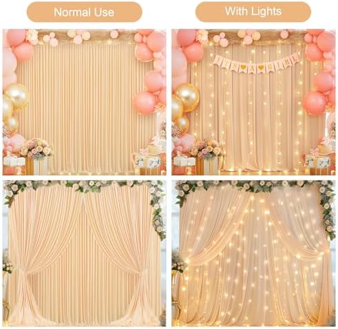 Dark Champagne Backdrop Curtains with Lights for Parties,10x10FT Wrinkle Free Polyester Wedding Photo Backdrop Curtains for Baby Shower Birthday Ceremony Reception Home Party Decorations-5ft x 10ft - Image 3