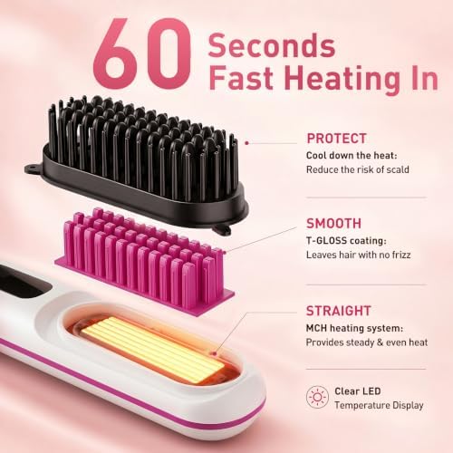 2026 Upgraded Cordless Straightening Brush, Go Brush Pro Hair Straightener Brush, MCH Fast Heating, 3 Temp Settings, 4000mAh Type-C Rechargeable Portable Travel Styling Tool (Pearl White) - Image 3