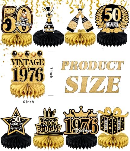 9 Pcs 50th Birthday Decoration for Men Women Table Honeycomb Fifty Decor - Image 2