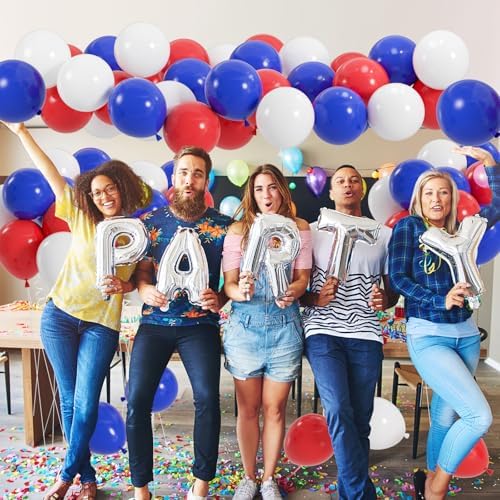 100pcs Red White and Blue Balloons, 12 inch Independence Day Patriotic Balloons for 4th of July Graduation Baseball Birthday Party Decorations - Image 3