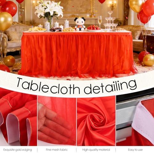 THARAHT Tulle Table Skirt 9FT 270CM Long for Rectangle Tables Round Tables Ruffle Desk Skirt for Princess Girls Birthday Party Cake Dessert Decorations Table Skirt - Image 3