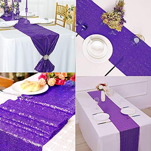 12 Packs 12 X 72 Inch Purple Sequin Table Runner Glitter Dining Table Runner for Birthday Wedding Engagement Bridal Baby Shower Bachelorette Holiday Celebration Party Supplies Decorations (Purple) - Image 6