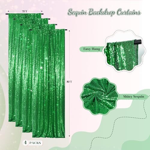PartyDelight Green Sequin Backdrop Curtains 2x8ft 4 Panels - Image 2