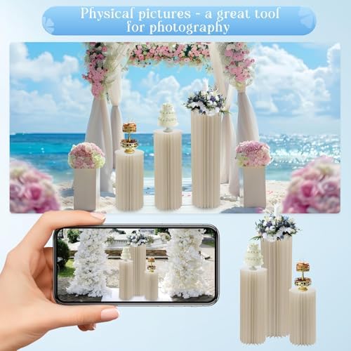 Cylinder Stands for Party,Set of 3, Foldable Cardboard Centerpiece Display,,White Cylinder Stands for Party, Reusable Wedding Decorations, Pedestal Stands for Parties. 3-Size Set - 55-66LBS Load-Bearing Folding Hexagon Displays, Wedding or Birthday Eve... - Image 6
