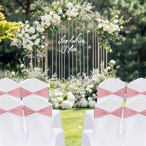 Pink Chair Sashes Bows 30 Pcs Dusty Pink Chair Sashes Elastic Chair Cover Bands Ties Without Buckle for Wedding Birthday Party Ceremoney Events Decoration - Image 5