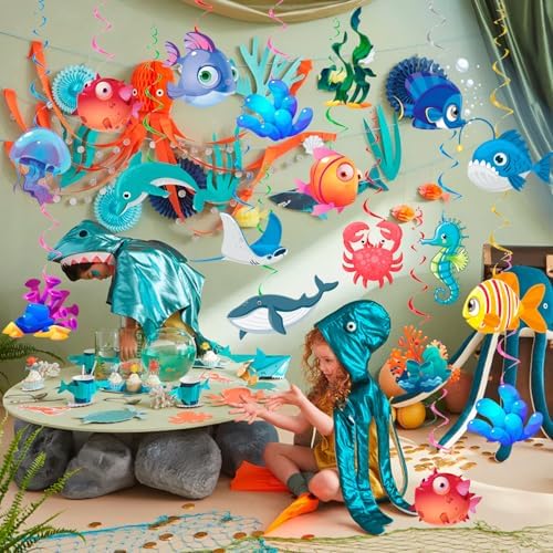 32 Pcs Under the Sea Party Hanging Swirl Decorations Ocean Party Supplies - Image 4