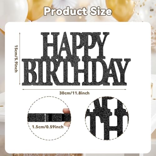 Novabright Happy Birthday Sign, Black, Glitter - Image 2