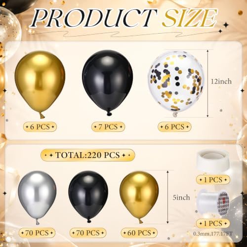 Thenshop Black and Gold 220 Pcs Balloons with String Party Decorations - Image 3