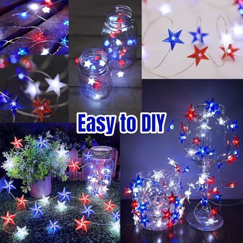 4th of July Decorations, 10ft 30 LED Twinkle Red White and Blue Star String Lights Battery Operated, Patriotic Decorations for Memorial Independence Day Party Golfcart Fourth of July (White Light) - Image 3