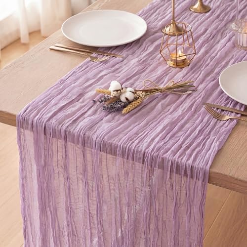 1 Pack Lilac Purple Cheesecloth Table Runner 120 Inch Boho Wedding Decor by Fixwal