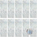 10 Pack Silver Foil Curtain Backdrop 3.2ft x 9.8ft Metallic Tinsel Foil Fringe Curtains Streamer Photo Booth Backdrop for Birthday Party Engagement Bachelorette Party Decorations - Sparkle Silver by Ohiyoo