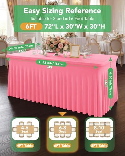 Spandex Table Cover Skirts with Floor-Length Ruffle, 6 ft, Pink, 6 Pack - Image 4