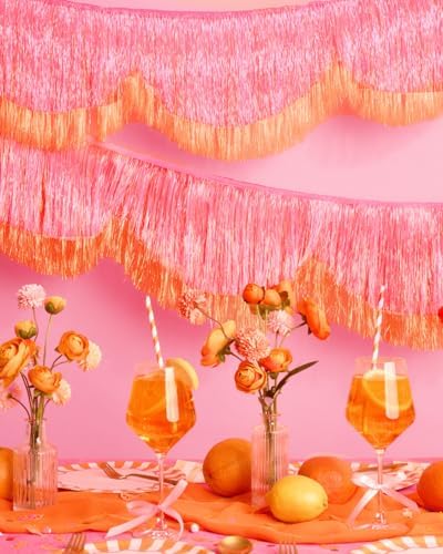 xo, Fetti Pink and Orange Scallop Fringe Banner | Bachelorette Party, Birthday, Summer Decor, Iridescent, Fiesta, Girly, Photo Prop, Backdrop - Image 3