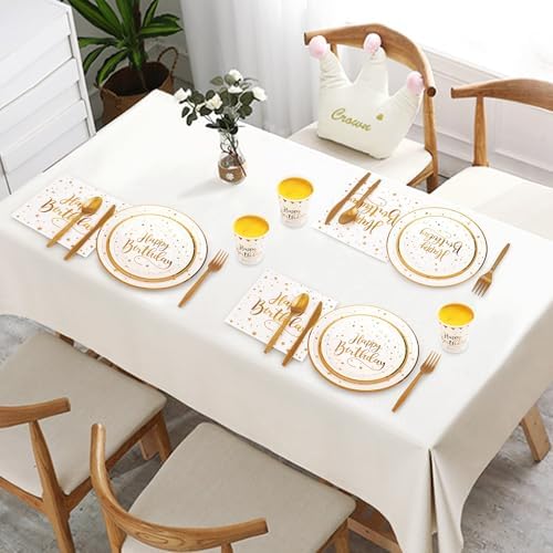 White and Gold Happy Birthday Party Plates, 168PCS Birthday Party Supplies - Image 7