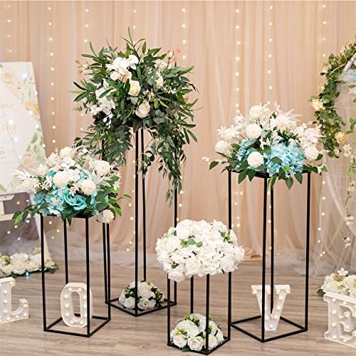 Sziqiqi Black Geometric Centerpiece Flower Stand with Plate, 2Pcs, 23.6in - Image 5