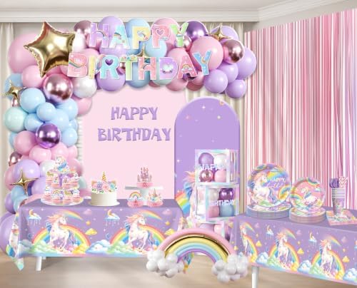 296pcs Unicorn Birthday Decorations for Girl, All-in-One, Set for 25 Guests - Image 3