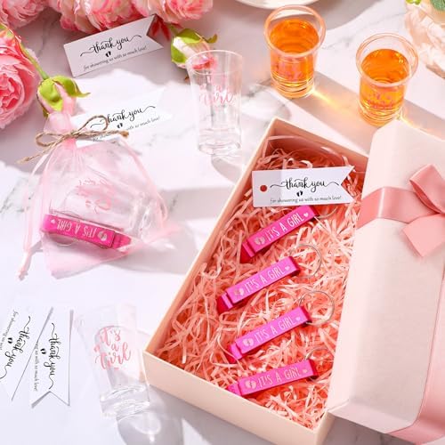 50 Sets Baby Shower Favors Shot Glasses Keychain Gifts, Gender, Pink - Image 5