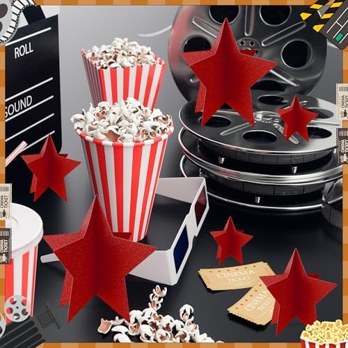 70 Pcs Red Star Centerpieces for Movie Night Party Decorations 3D 2025 Graduation Table Decor 3 Sizes 8" 5" 3" Red Carpet Film Show Theme Birthday Party Back to School Table Decor - Image 4