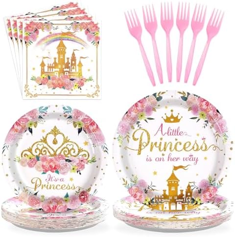 Grencian 96Pcs Princess Baby Shower Birthday Party Decorations, Serves 24 by Grencian