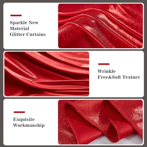 20x10ft Thick Red Glitter Backdrop Curtain Panels for Parties, Wrinkle Free Sequin Sparking Photo Backdrop Drapes, 4 Panels 5x10ft Shimmer Back Drop Cloth for Wedding Birthday Photography - Image 3