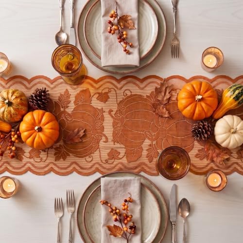 Artoid Mode Lace Jacquard Pumpkin Leaf Fall Table Runner 13x72 Inch - Image 3