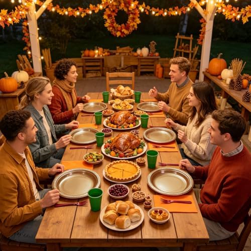 200pcs Fall Plastic Plates Party Supplies, Disposable 9’’ Heavy Duty Dinner Plates and Napkins, Cups & Cutlery Plastic Thanksgiving Dinnerware Set for Autumn Birthday, Harvest Party, Serves 50 Guests - Image 5