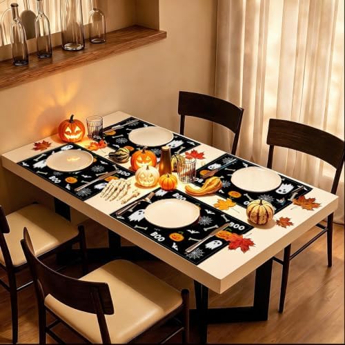 Ghost Pumpkin Halloween Placemats Set of 4 Halloween Table Decor 12x18 Inch - Image 6
