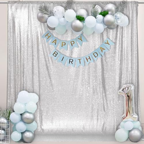 PartyDelight Silver Sequin Backdrop 6x6ft Sparkly Photo Curtain - Image 3