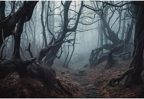 7x5ft Dark Misty Forest Backdrop for Photoshoot Scary Halloween Eve Gloomy Grove Evil Trees Background for Photography Party Banner Portrait Studio Props by CRTPODHomeDecor