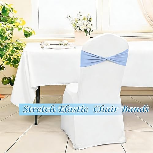 Spandex Sky Blue Chair Sashes Bows 30 Pcs Blue Chair Sashes Elastic Chair Cover Bands Ties Without Buckle for Wedding Birthday Party Ceremoney Events Decoration - Image 6
