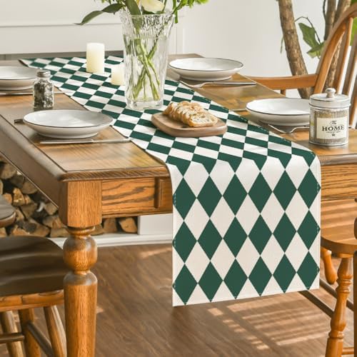Artoid Mode Diamond Plaid Green St. Patrick's Day Table Runner, Seasonal Spring Summer Party Kitchen Dining Table Decoration for Home Party Decor 13x72 Inch - Image 4