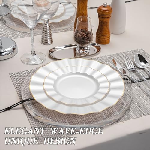 120PCS Pearl White Plastic Plates, Wavy Plates with Gold Rim - Image 5