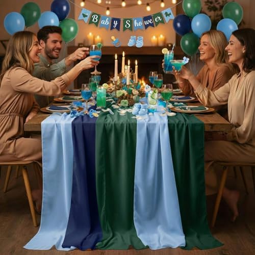 Boao 6 Pcs Blue and Green Party Decorations Chiffon Table Runner - Image 6