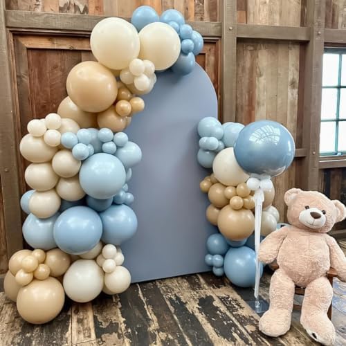 Dusty Baby Blue Balloon Arch Kit, Blue Beige Balloons Garland Slate Fog Baby Blue Ivory White Balloons with 3PCS 18Inch Clear Balloons for Men Boy Baby Shower Christening Birthday Party Decorations - Image 5
