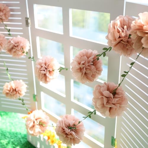 Homarkable Pink Tissue Paper Pom Pom Garlands, Paper Flowers for Birthday Decorations, Baby Shower, Wedding Engagement, Bridal Shower, Spring Summer Party Decorations, 4 Pcs - Image 6