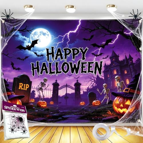 Happy Halloween Backdrop 7x5FT with Spider Web Kit by Gaofly