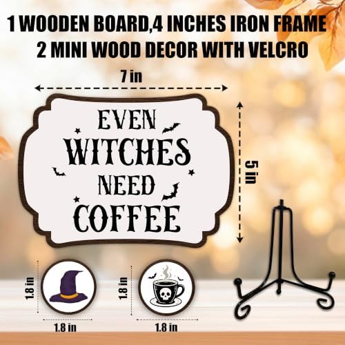 Halloween Table Sign 5x7 Inch Decor, Rustic Party Centerpiece with Metal Stand & 2 DIY Stickable Wood Decor, Even Witches Need Coffee Table Decoration for Home & Party Display - B07 - Image 2
