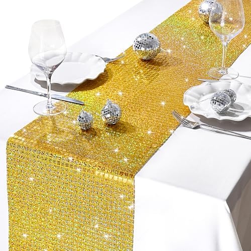 Glitter Disco Party Laser Gold Table Runner 8 Packs 13 x72 Inch Sequin - Image 6