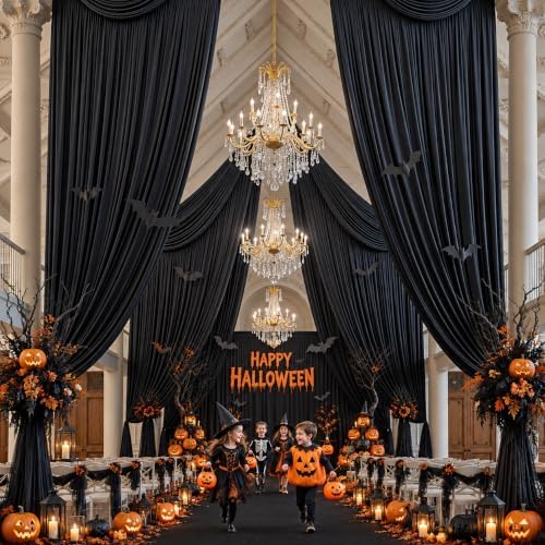 10x16 ft Black Backdrop Curtains for Wedding Parties, Birthdays, Halloween - Image 2