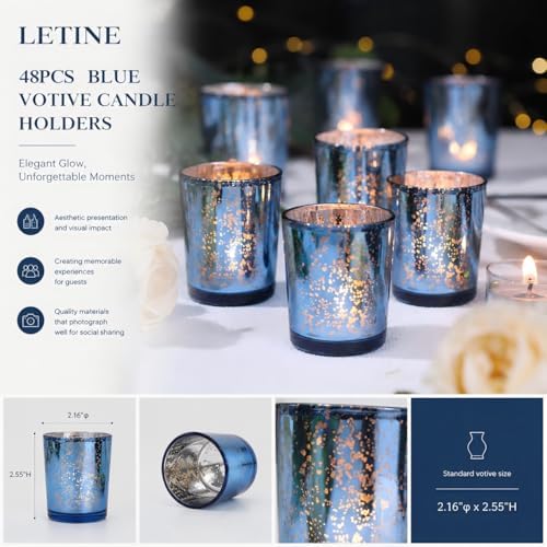 LETINE 48pcs Blue Votive Candle Holders – Glass Tea Light Candles Holder, Standard Votive Size for Regular Votive Candles – Bulk Candle Holder for Summer Weddings, Waterfront Venues, Home Decor - Image 2