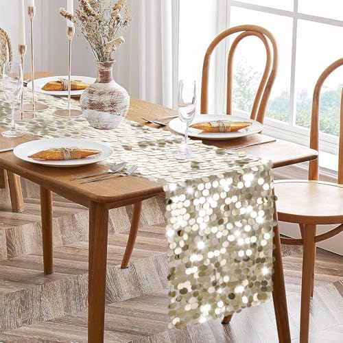 VHH Sequin Table Runner 12 x 108 inches Champagne Table Runner, Glitter Runner for Party Wedding Birthday, Party Spring Easter Rustic, Birthday Supplies Decorations (1 Pack). - Image 3