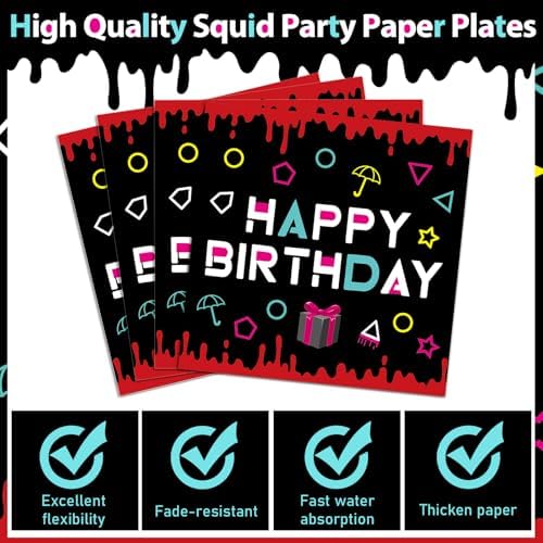 96pcs Squid Birthday Plates and Napkins Squid Party Supplies Survival Theme Disposable Tableware Set for Kids Men Women Retro Challenge Theme Birthday Party Supplies Decoration Serve 24 - Image 4